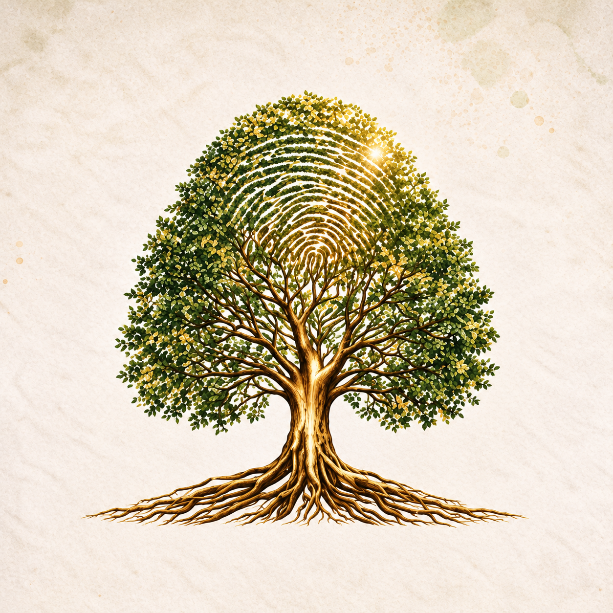 Green and gold Imprint tree with fingerprint detail